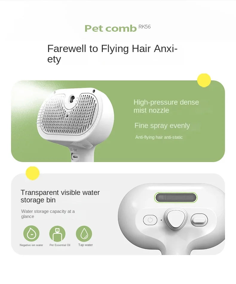 3-in-1 Electric pet grooming brush - spray, message & Deshed all in One for Dogs or Cats