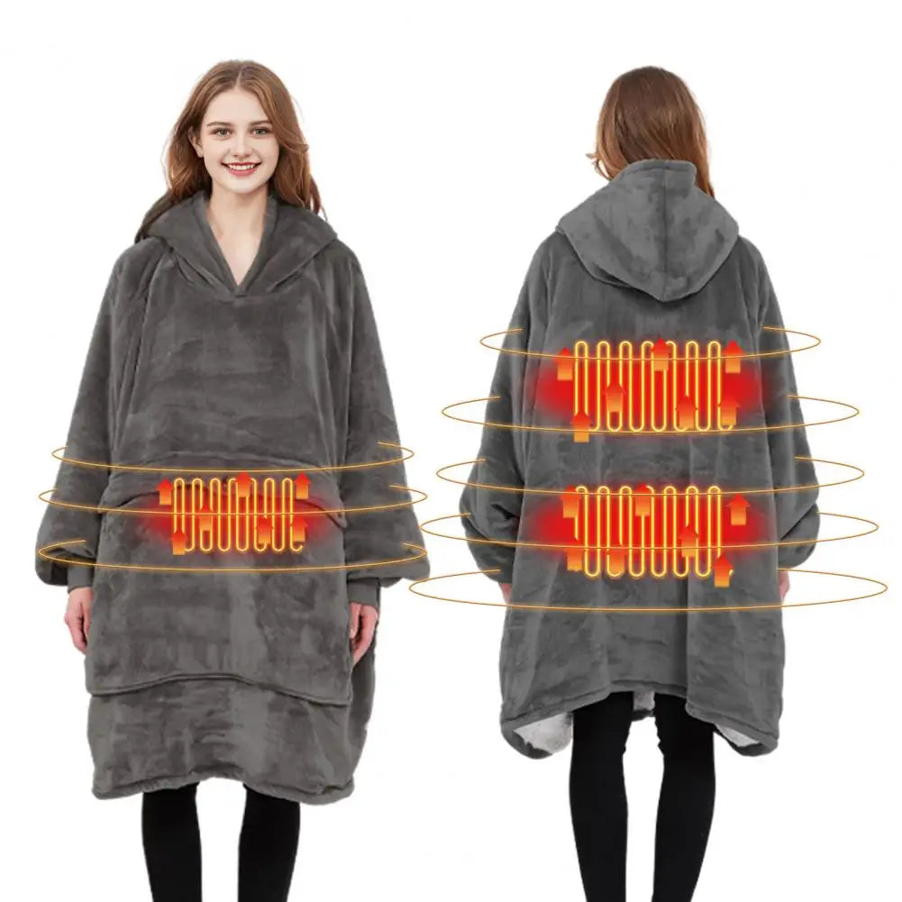 Heated Blanket Hoodie USB – Sherpa Lined Wearable Warmth with 3 Heat Settings & Heated Front Pockets