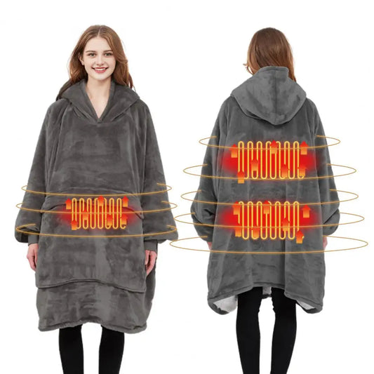 Heated Blanket Hoodie USB – Sherpa Lined Wearable Warmth with 3 Heat Settings & Heated Front Pockets