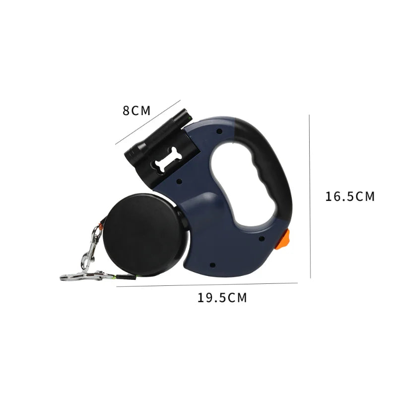 3-IN-1 Duel Retractable Dog Leash With LED light & waste holder -- Tangle-free 360 Degree Control for 2 dogs