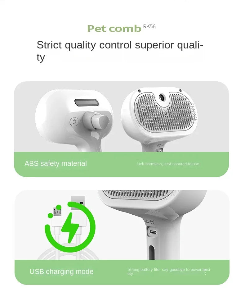 3-in-1 Electric pet grooming brush - spray, message & Deshed all in One for Dogs or Cats