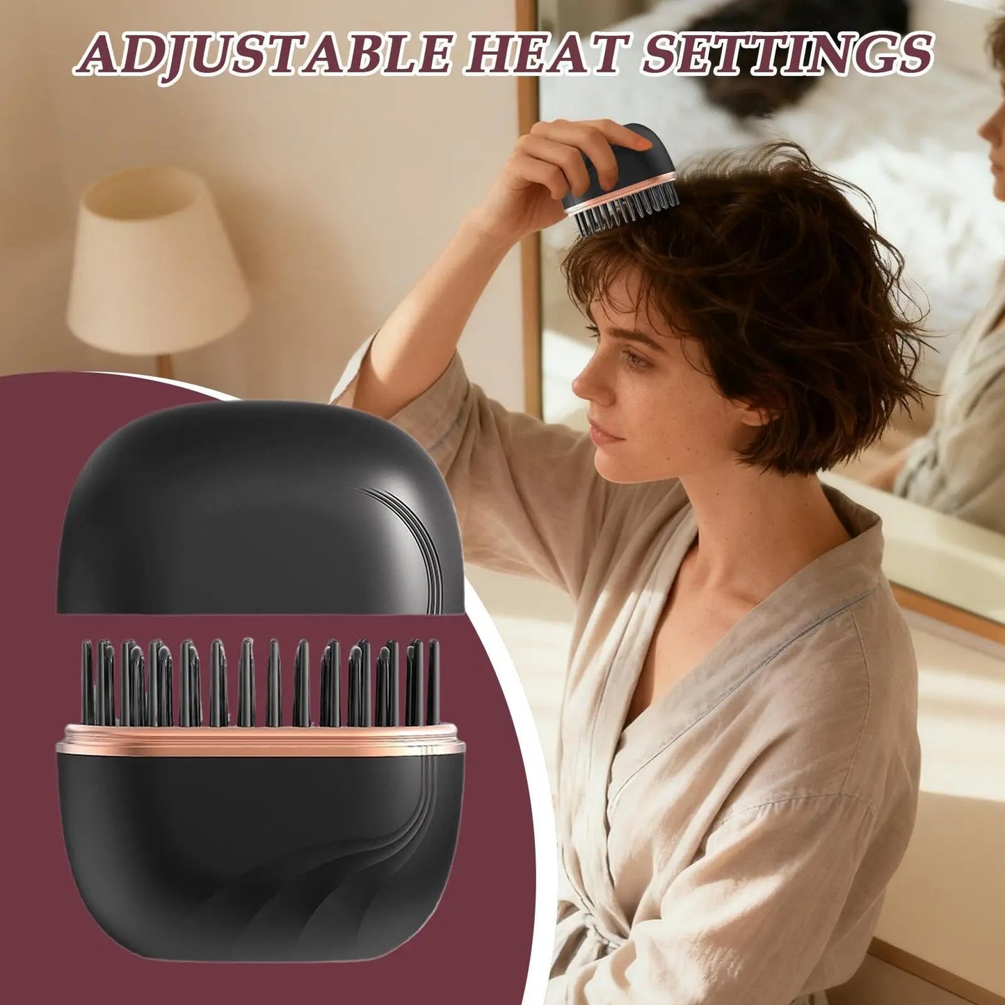 2026 Mini Cordless Hair Straightening Brush – Rechargeable USB Wireless Straightener (Anti-Scald) with 3 Heat Levels, Wet & Dry Use, Up to 200°C