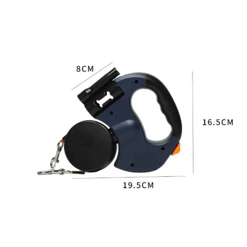 3-IN-1 Duel Retractable Dog Leash With LED light & waste holder -- Tangle-free 360 Degree Control for 2 dogs