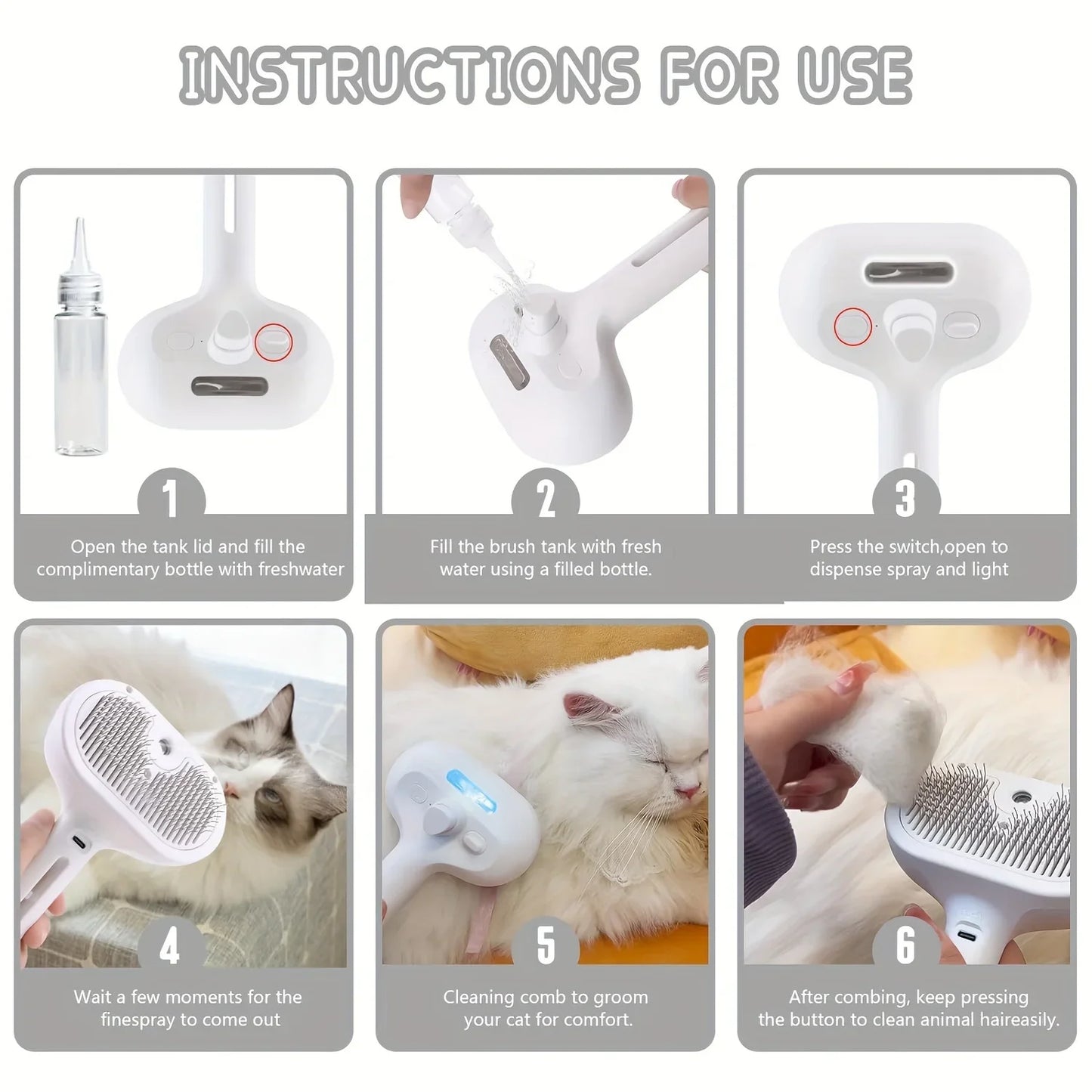 3-in-1 Electric pet grooming brush - spray, message & Deshed all in One for Dogs or Cats