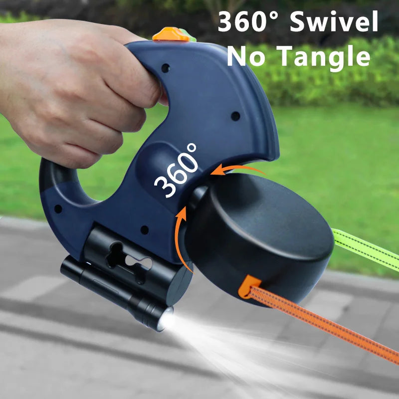 3-IN-1 Duel Retractable Dog Leash With LED light & waste holder -- Tangle-free 360 Degree Control for 2 dogs
