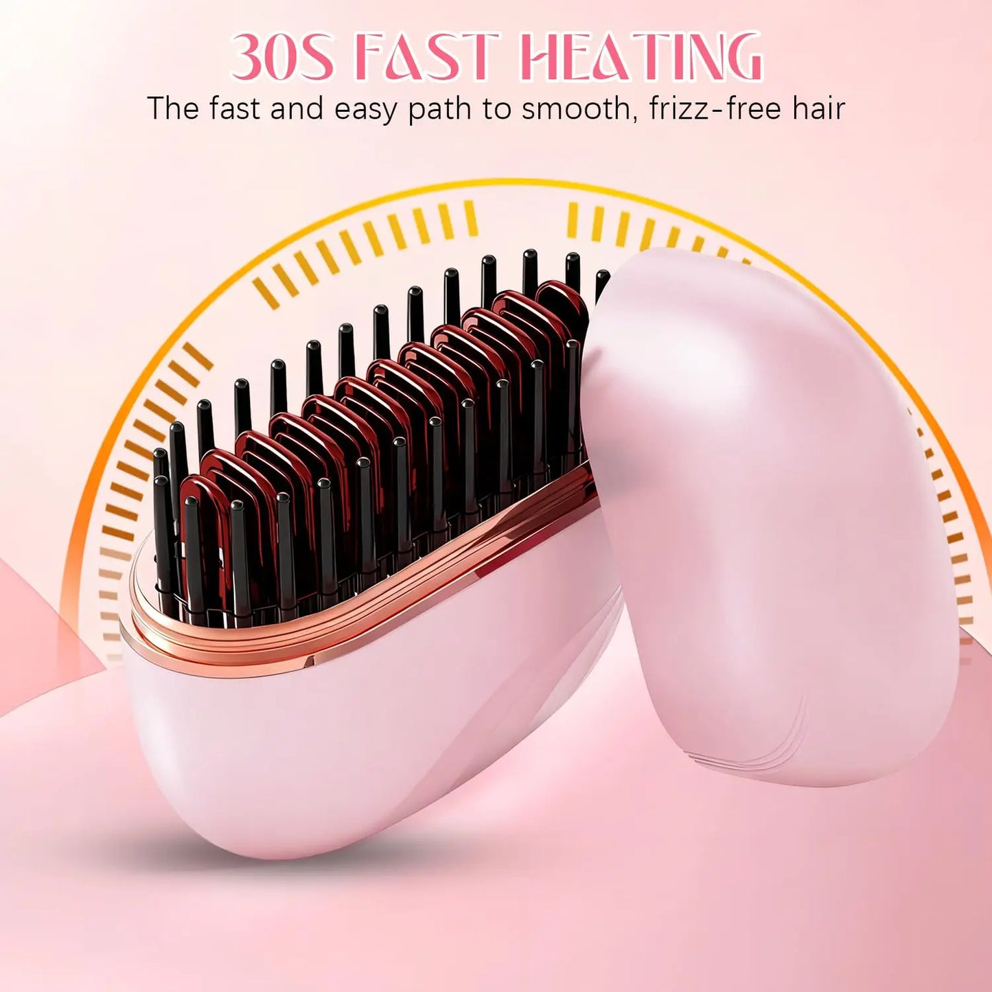 2026 Mini Cordless Hair Straightening Brush – Rechargeable USB Wireless Straightener (Anti-Scald) with 3 Heat Levels, Wet & Dry Use, Up to 200°C